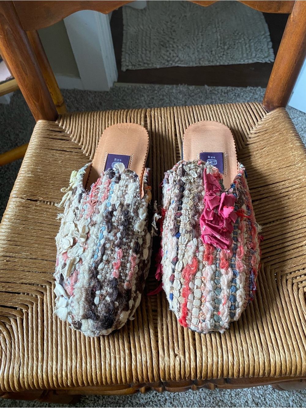 Handwoven Multicolor Slip-On Mules by R.S. - Pink & Cream Accent